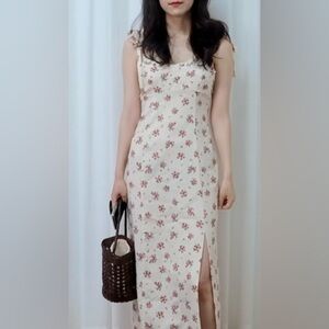 Zara Linen Blend Floral Print Dress
